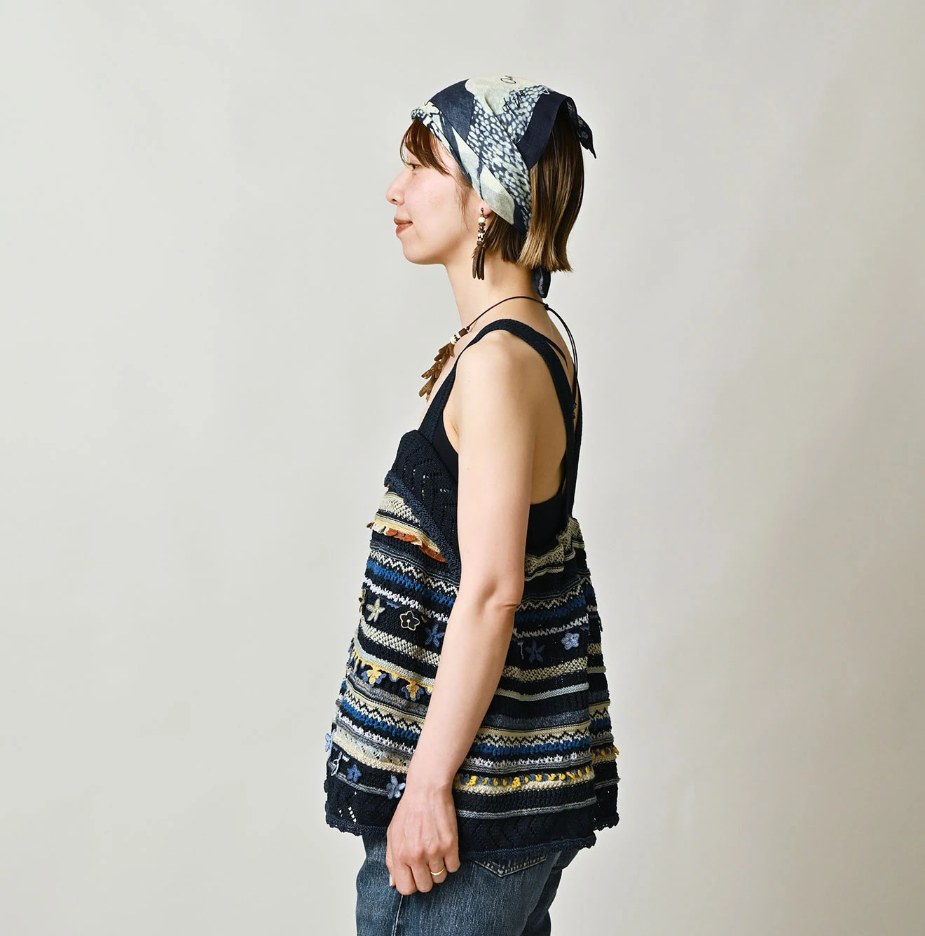 Indigo LeiLei Jacquard Camisole Female Model