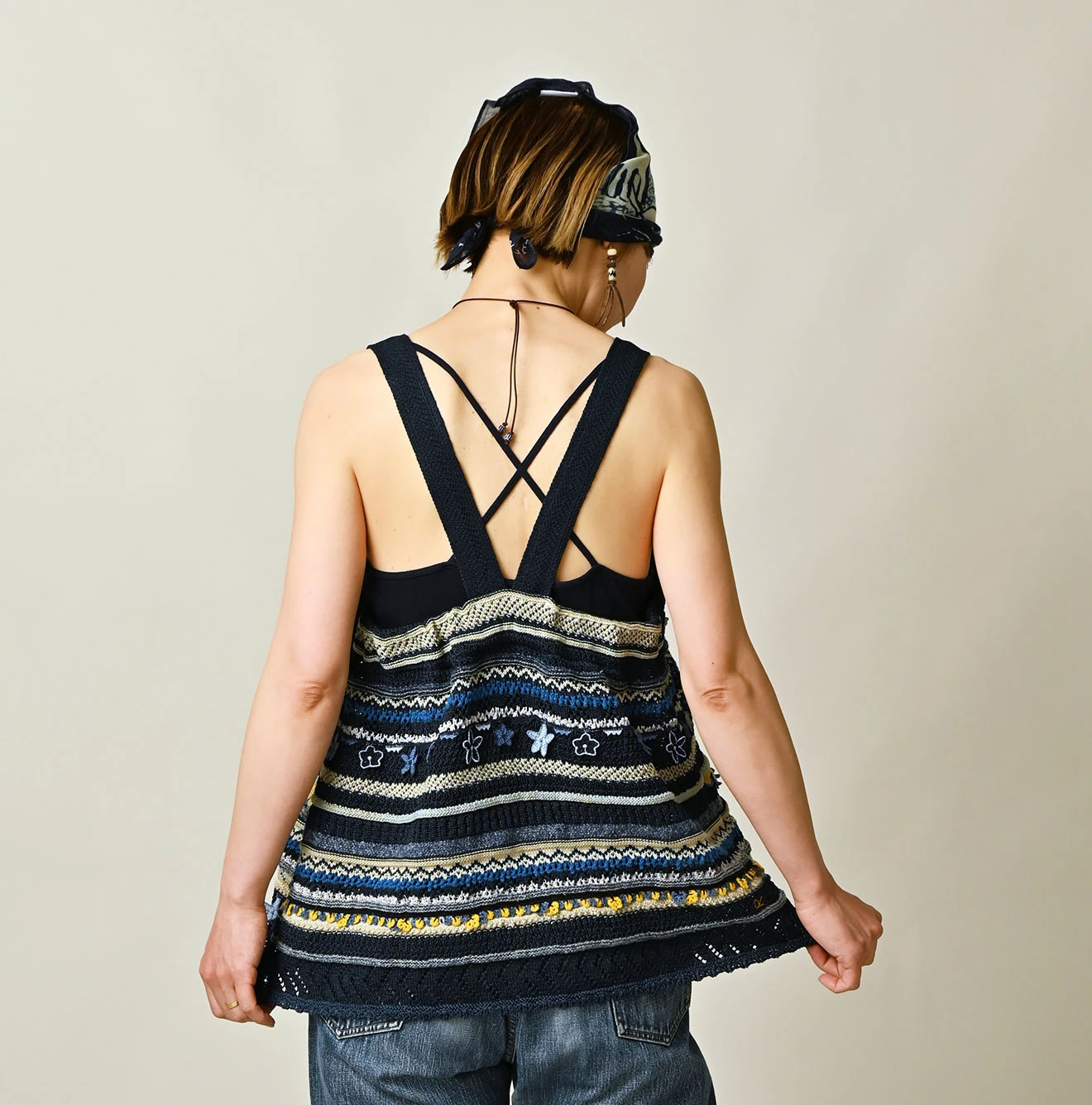 Indigo LeiLei Jacquard Camisole Female Model
