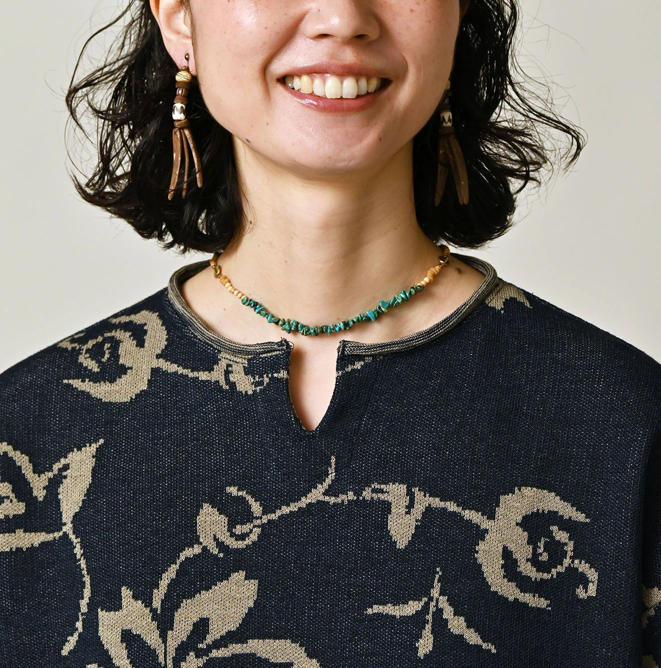 Indigo LeiLei Aloha Jacquard T-shirt Detail