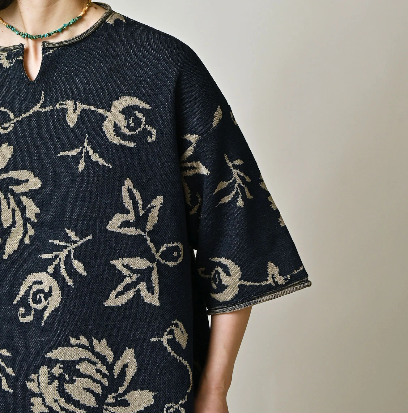 Indigo LeiLei Aloha Jacquard T-shirt Detail