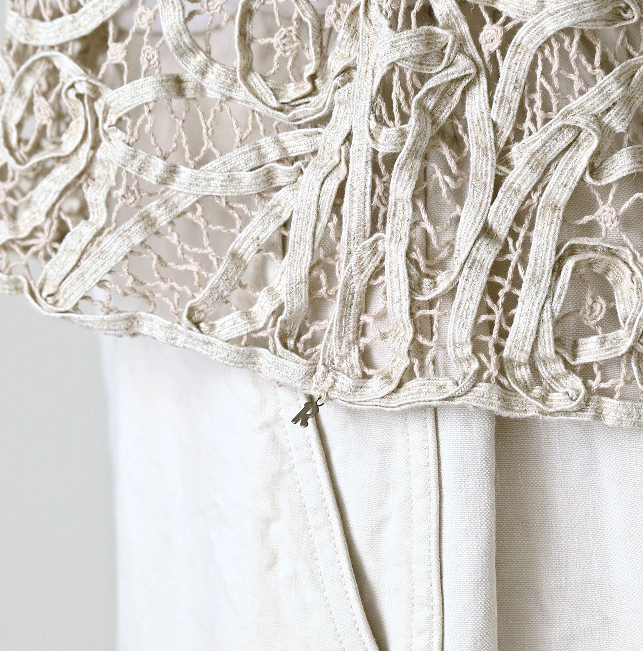 Linen Ribbon Battenberg Embroidery Bolero Detail