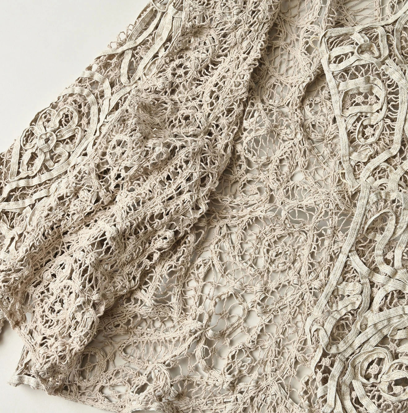 Linen Ribbon Battenberg Embroidery Bolero Detail