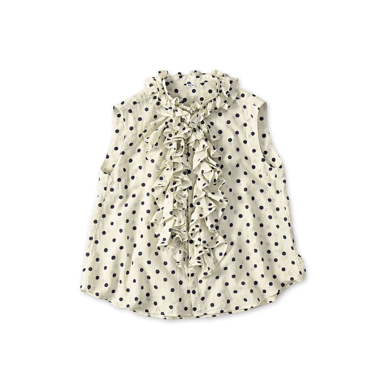Gauze Polka Dots Print Frill Sleeveless Shirt Off White