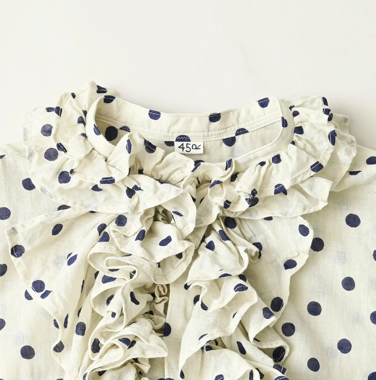 Gauze Polka Dots Print Frill Sleeveless Shirt Detail