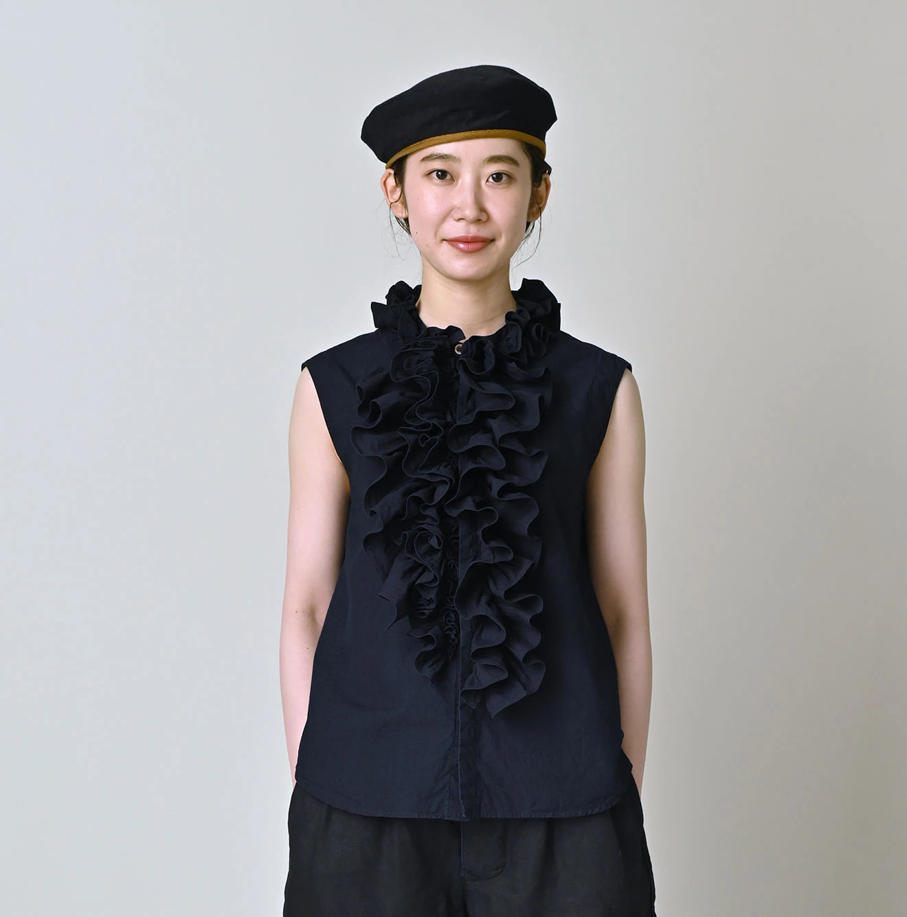 Indigo Batiste Frill Sleeveless Shirt Female Model