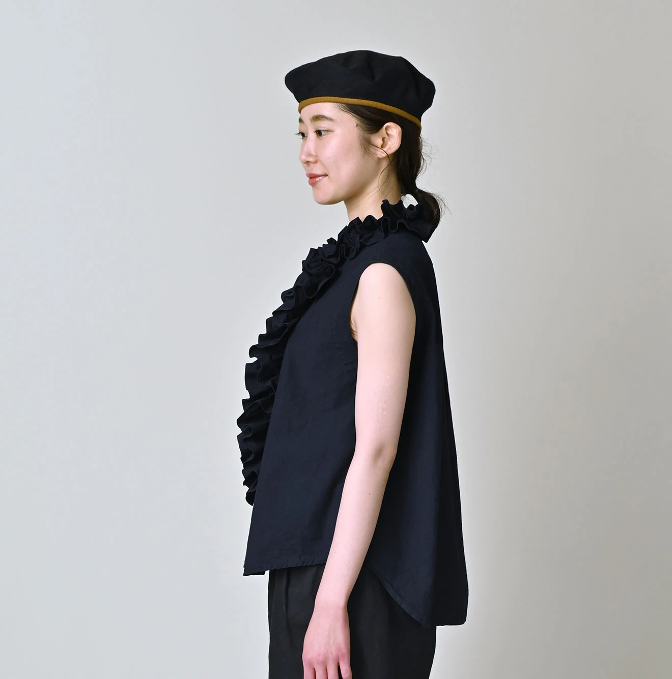 Indigo Batiste Frill Sleeveless Shirt Female Model