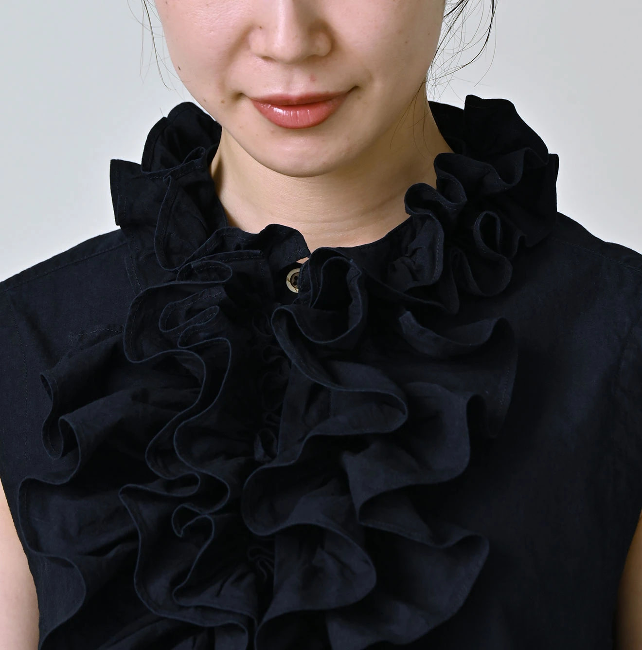 Indigo Batiste Frill Sleeveless Shirt Detail