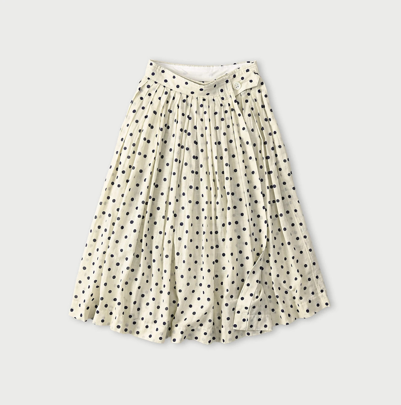 Gauze Polka Dots Print Tuck Wrap Skirt Off White