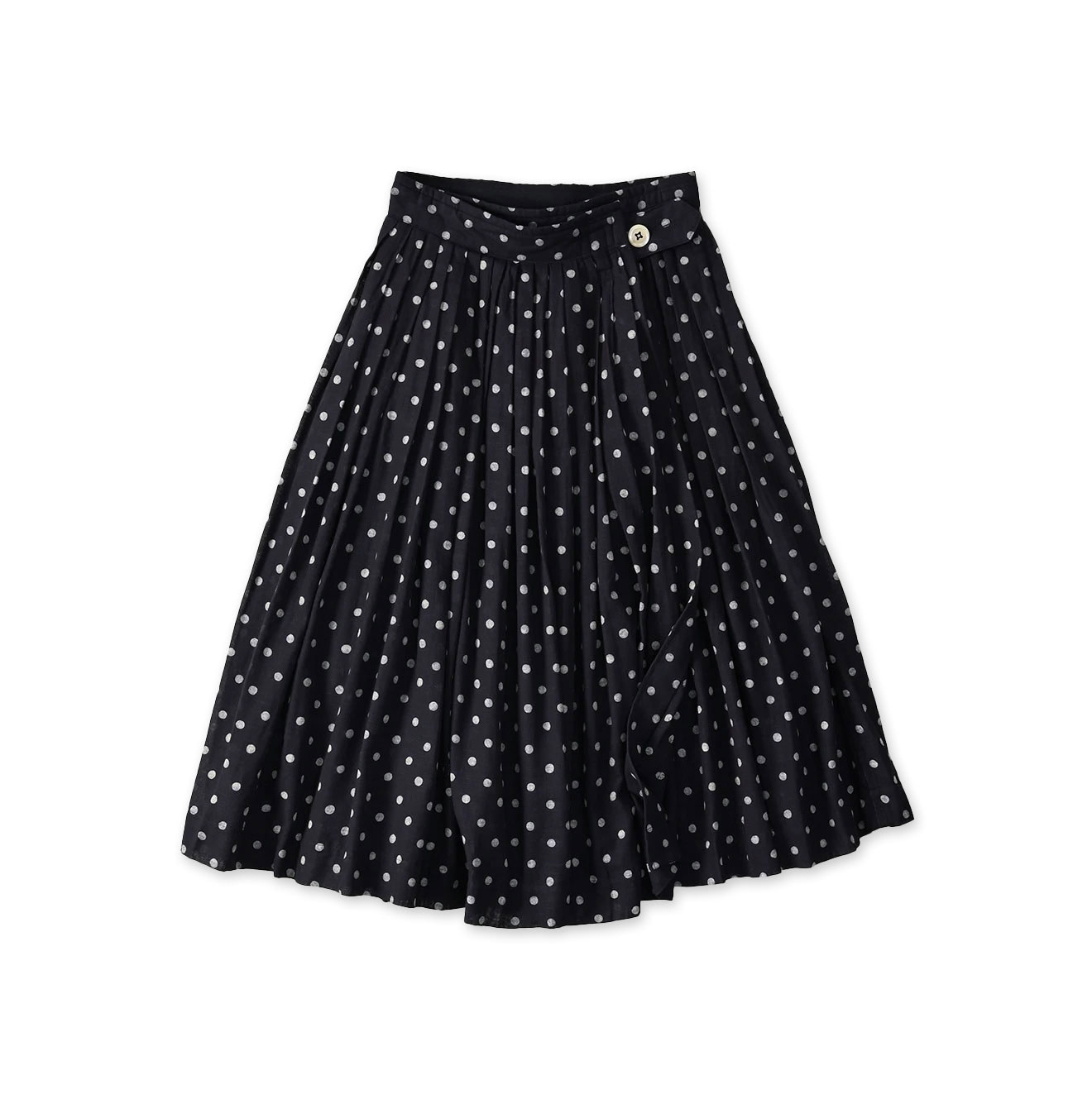 Indigo Gauze Polka Dots Print Tuck Wrap Skirt