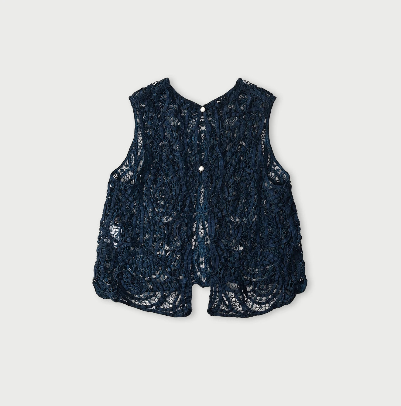 Ai Linen Ribbon Battenberg Embroidery Sleeveless Shirt Back