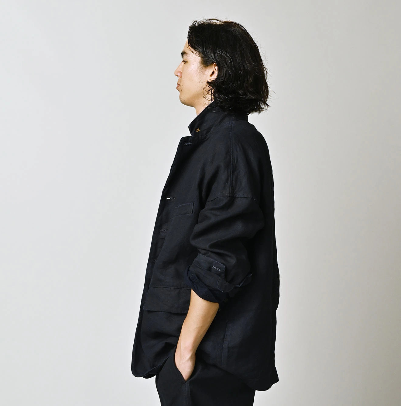 Indigo Linen Cloth 908 Uma Jacket Male Model