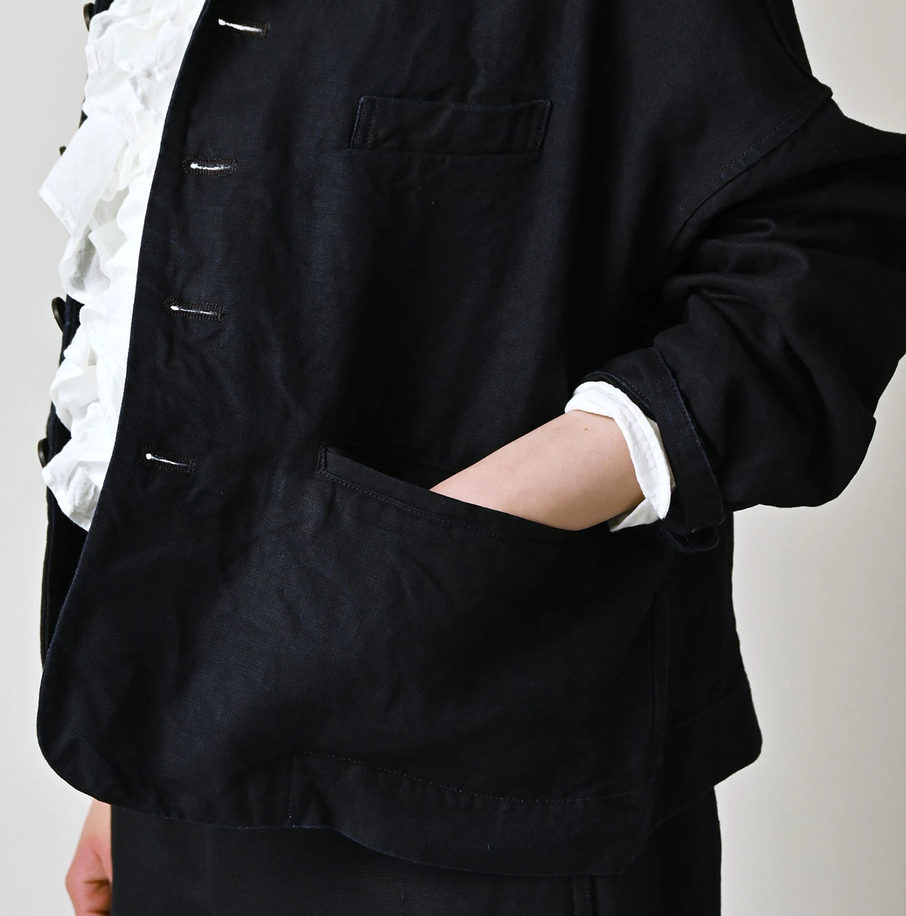 Indigo Linen Cloth 908 Uma Jacket Detail
