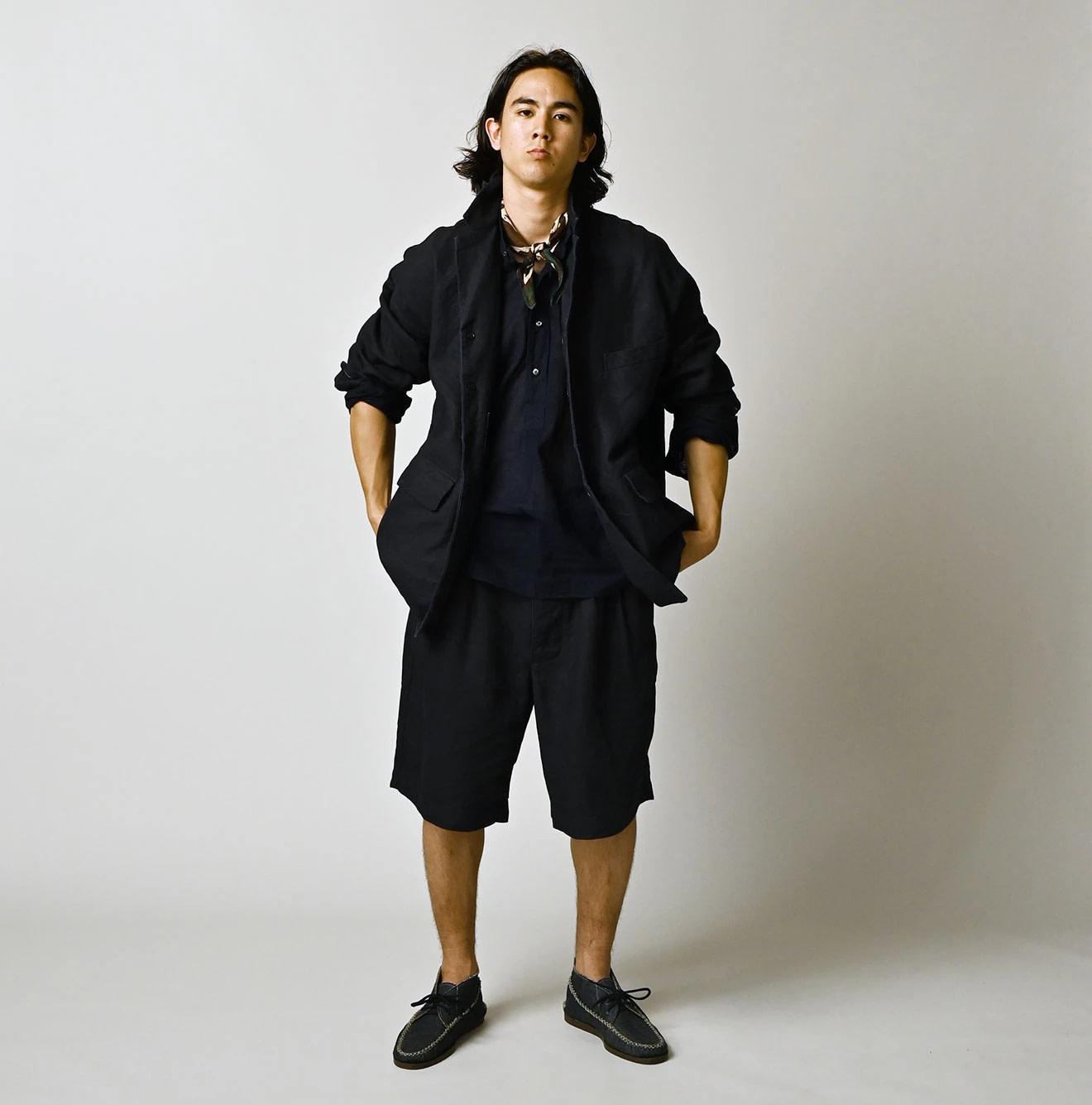 Indigo Linen Cloth 908 Uma Jacket Male Model