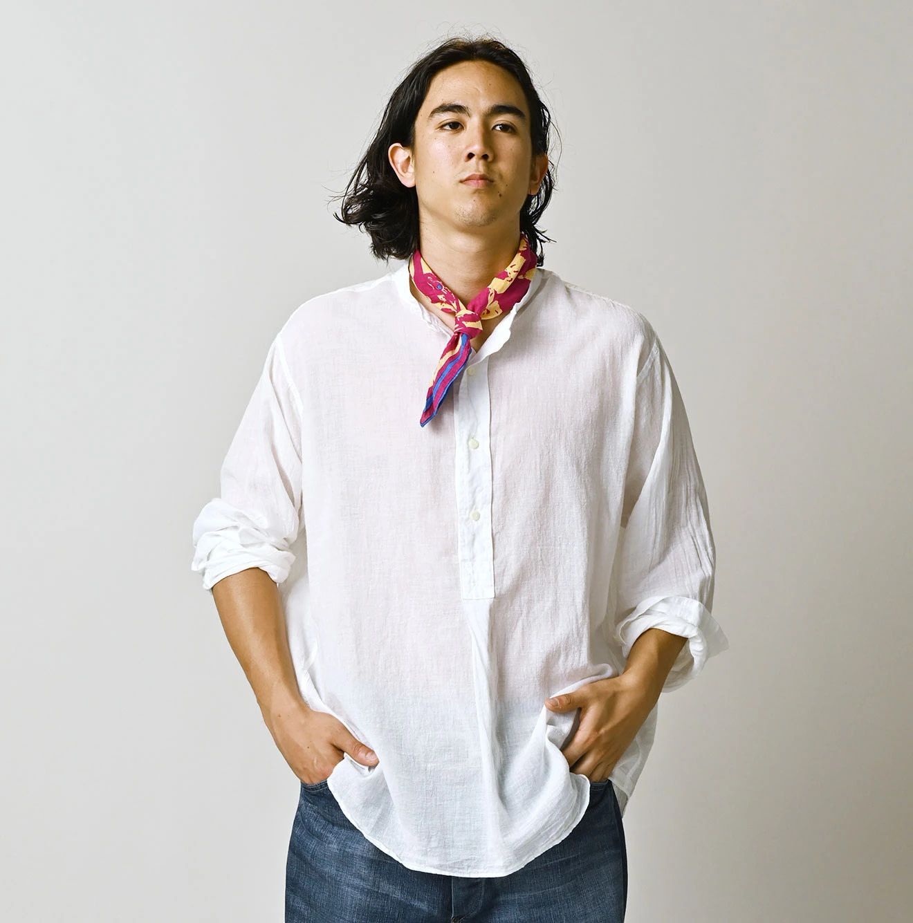 45 Gauze 908 Henley Shirt Male Model