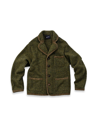 Shetland Wool Tweed Knit 908 Tyrolean Jacket (Size 2) Green Herringbone