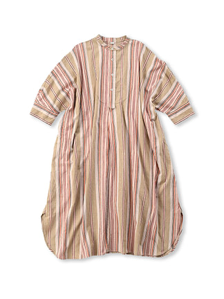 Indian Mini Herringbone Stripe Cotton Big Shirts Dress Beige