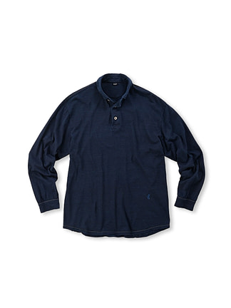 Indigo Supima Tenjiku Cotton 908 Loafer Button Down Long Sleeve Polo Shirt Dark Indigo
