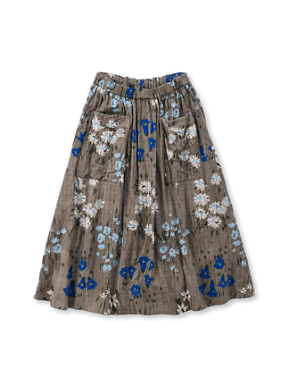 Double Woven Cotton Country Flower Skirt Beige