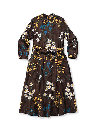 Double Woven Cotton Country Flower Dress Brown
