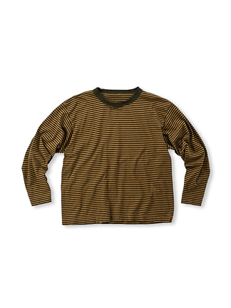 Stripe Tenjiku Cotton 908 Ocean Long Sleeve T-shirt Green x Golden Brown
