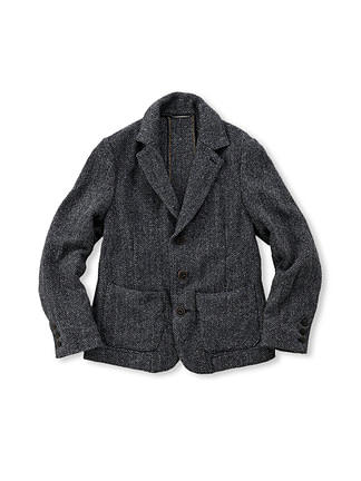 Indigo Cotton Tweed Square Jacket Herringbone