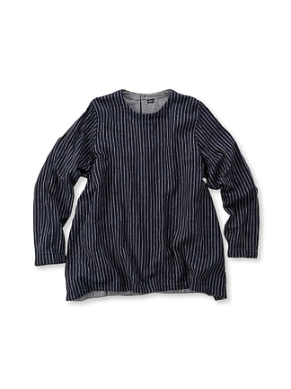 Indigo Fuwafuwa Cotton Double Woven T-shirt Stripe