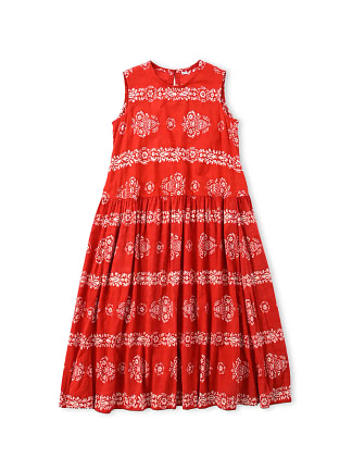 Indian Khadi Cotton Block Print Stripe Flower Dress