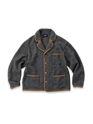 Shetland Wool Tweed Knit 908 Tyrolean Jacket (Size 3,4) Beige Herringbone