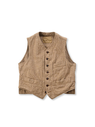 Cotton Tweed 908 Vest Beige Herringbone