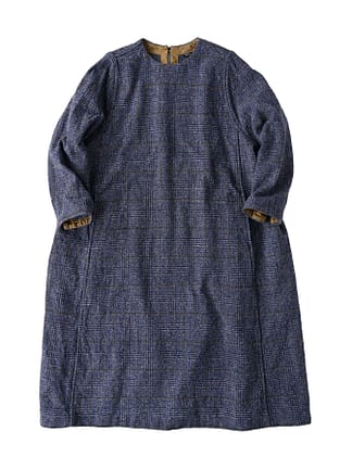 Indigo Cotton Tweed A-Line Dress