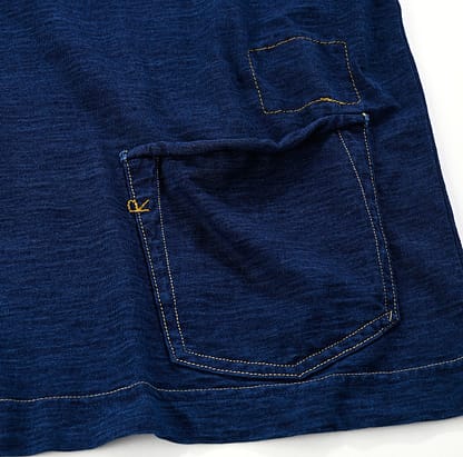 Indigo Tenjiku Cotton 908 Ocean Short Sleeve T-shirt Detail