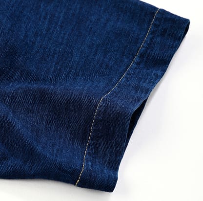 Indigo Tenjiku Cotton 908 Ocean Short Sleeve T-shirt Detail