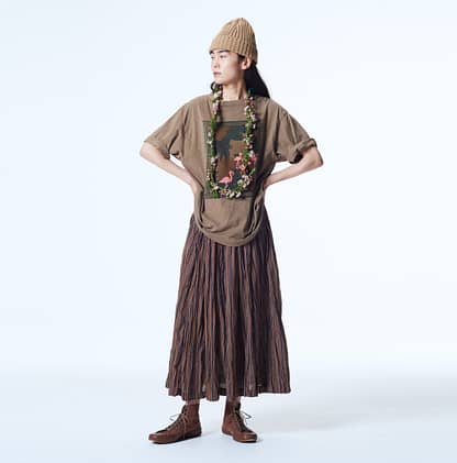 Aki Kaze Khadi Cotton Gather Easy Skirt Female Model