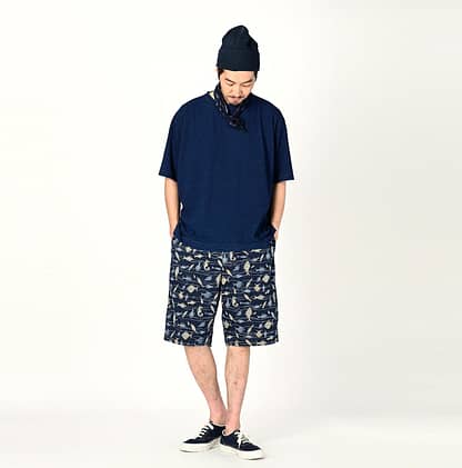 Indigo Tenjiku Cotton 908 Ocean Short Sleeve T-shirt Male Model