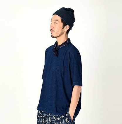 Indigo Tenjiku Cotton 908 Ocean Short Sleeve T-shirt Male Model