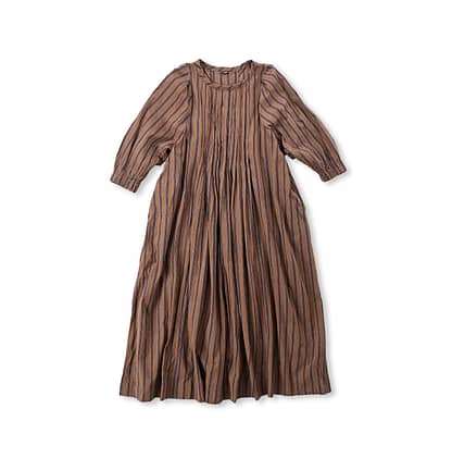 Aki Kaze Khadi Cotton Dress Brown Stripe