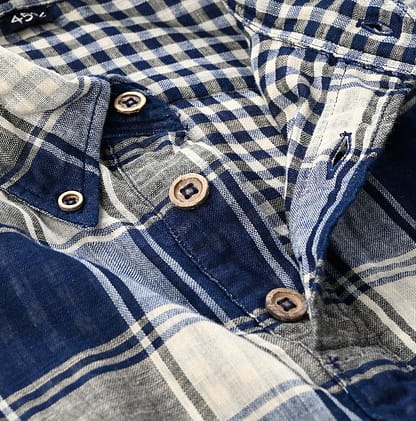 Indigo Fuwafuwa Double Woven Cotton 908 Ocean Pull Shirt Detail