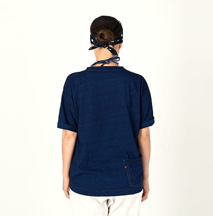 Indigo Tenjiku Cotton 908 Ocean Short Sleeve T-shirt Female Model