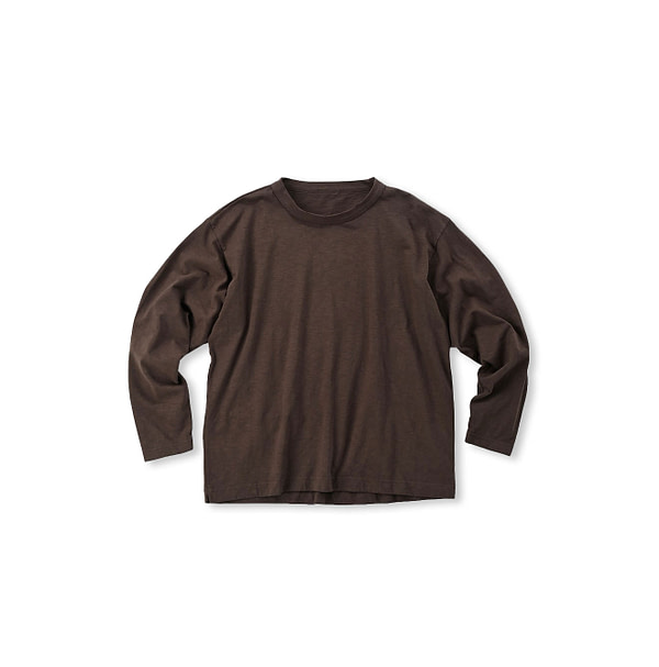 Douzome Tenjiku Cotton 908 Long Sleeve Ocean T-shirt Dark Brown