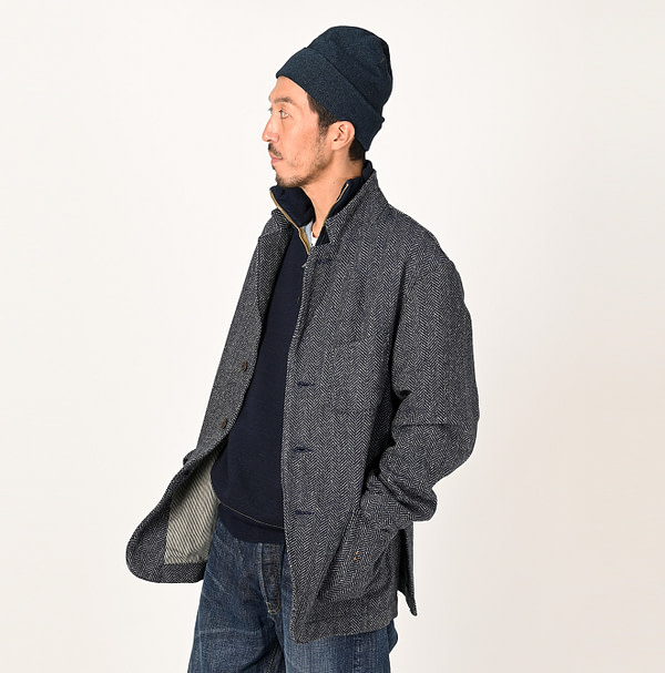 Indigo Cotton tweed Miyuki Jacket Male Model