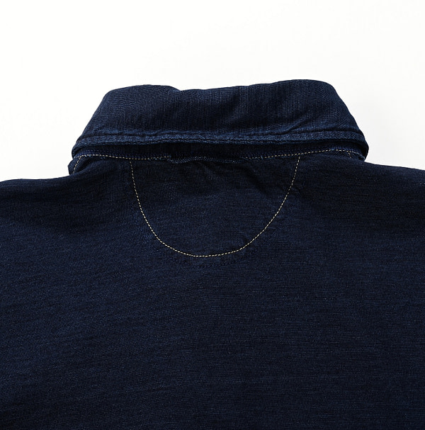 Indigo Supima Tenjiku Cotton 908 Loafer Button Down Long Sleeve Polo Shirt Detail