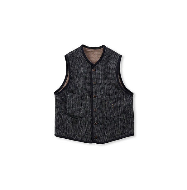 Indigo Cotton Tweed 908 Vest Chitti Herringbone