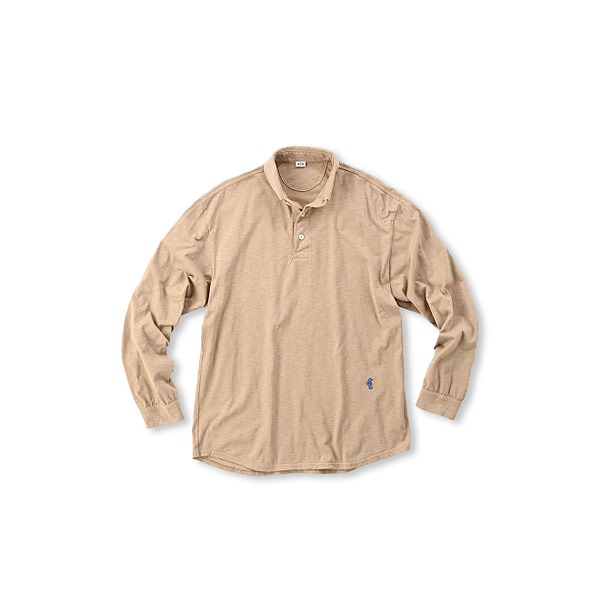 Supima Tenjiku Cotton 908 Loafer Button Down Long Sleeve Polo Shirt Beige
