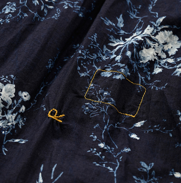 Indigo Cotton Tapet Forest Flower Print Kushukushu Dress Detail