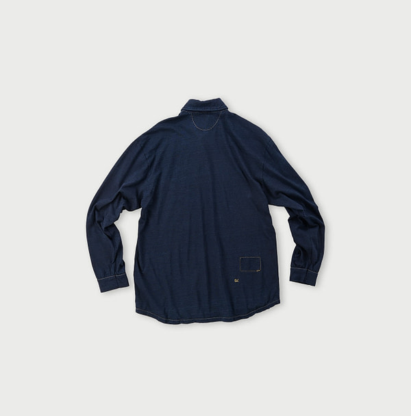 Indigo Supima Tenjiku Cotton 908 Loafer Button Down Long Sleeve Polo Shirt Back