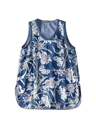 Cotton Lily Print No Sleeve Top