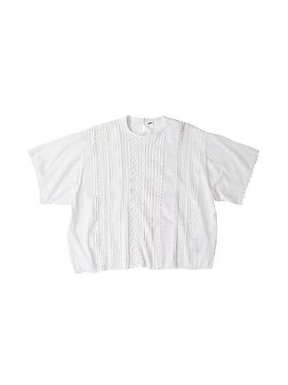 Cotton Lace de Knit Sew T-shirt white