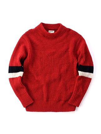 Shetland Wool Knit 908 Rib Mock Neck Sweater red