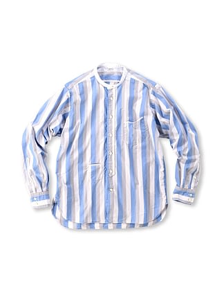 Yarn Dyed Damp Cotton 908 Stand Ocean Shirt Saxe Stripe