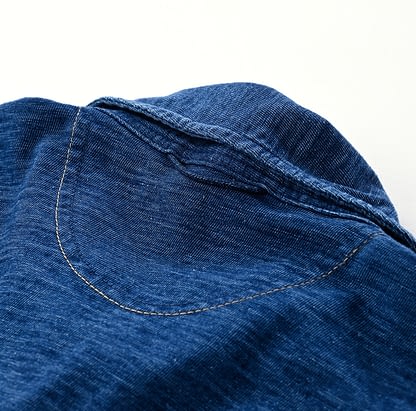 Indigo 908 Tenjiku Cotton Ocean Polo Shirt Detail